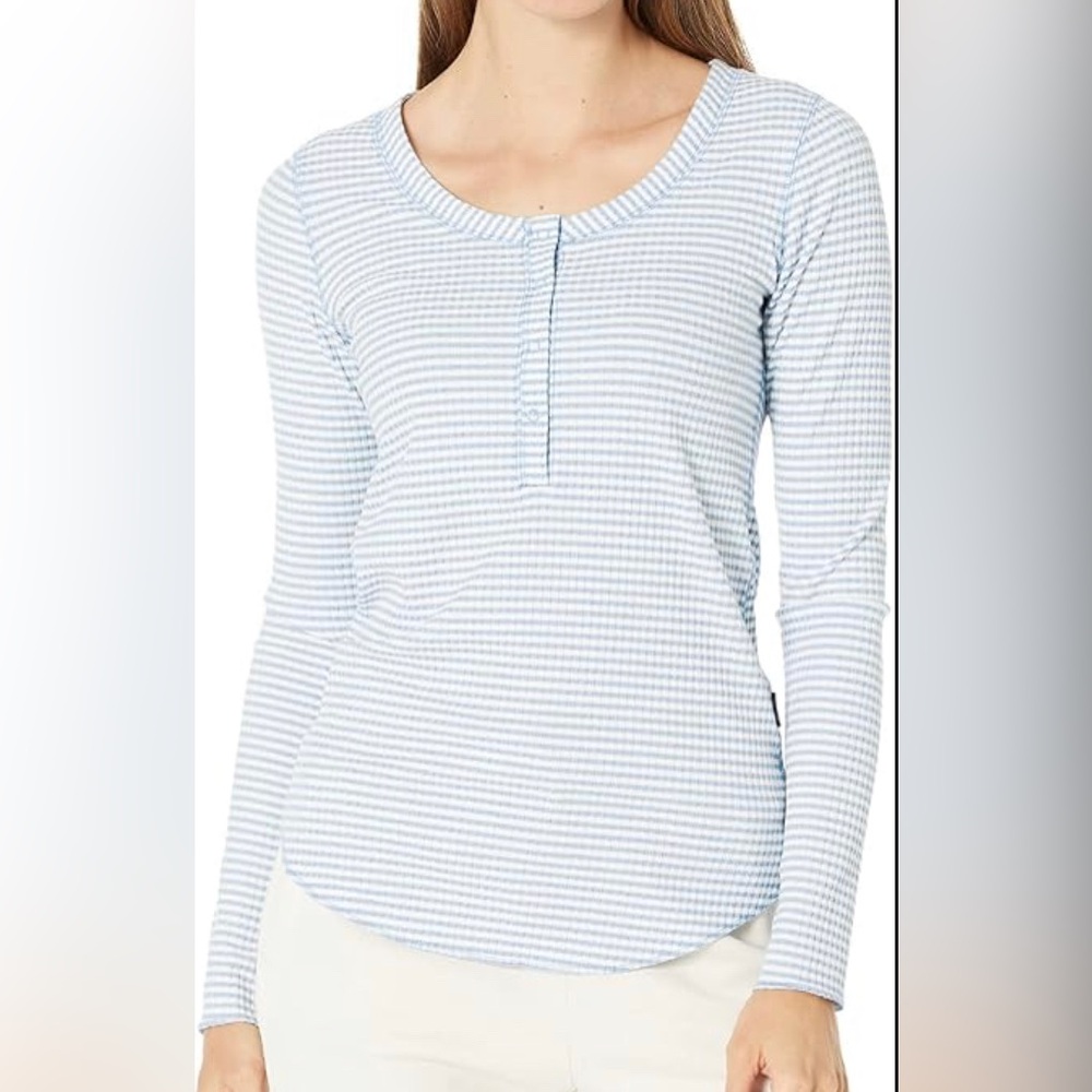 Buffalo David Bitton Luciana Scoop Neck Henley Forever Blue Stripe